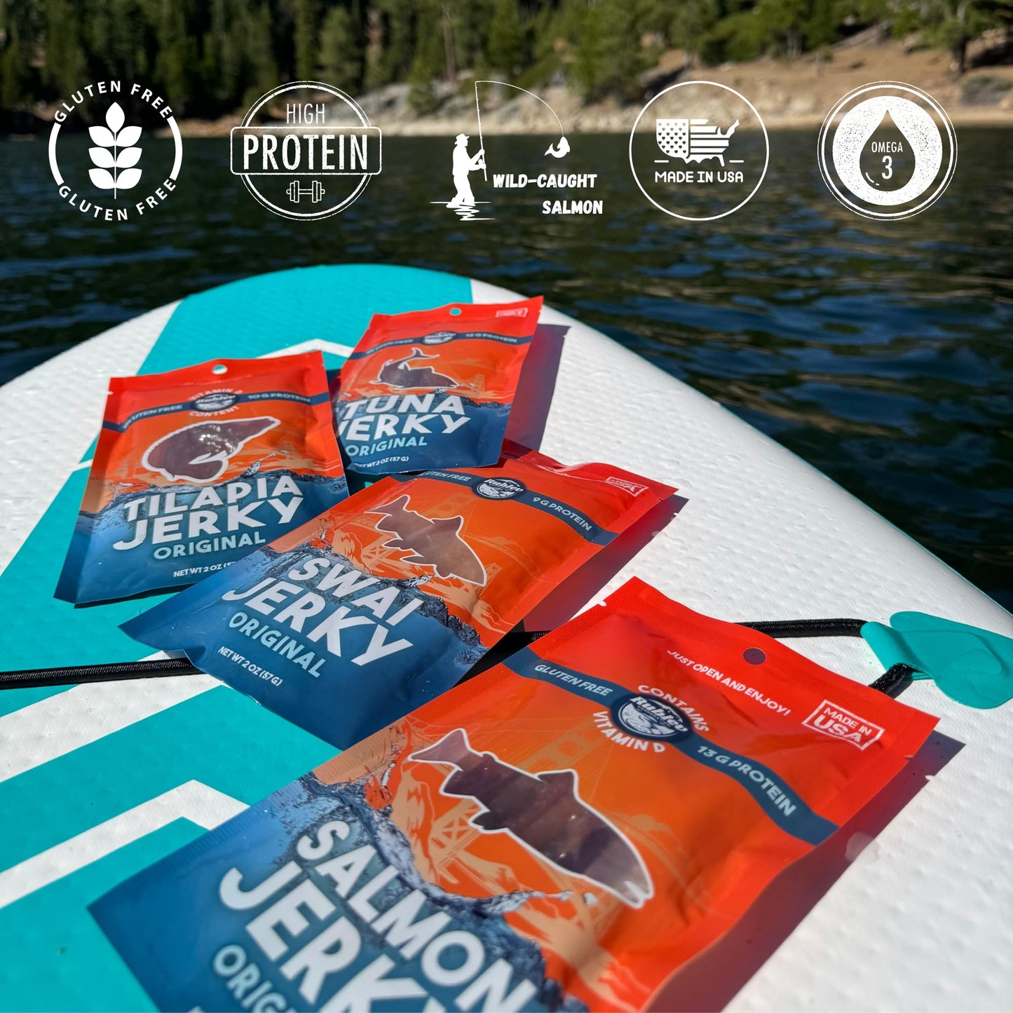 Rublev Fish Jerky - Wild-Caught Salmon, Dried Fish Strips, Omega-3 Rich, High-Protein Snack for Humans, Keto Friendly, Gluten-Free, Low-Carb, Made in USA, 2oz