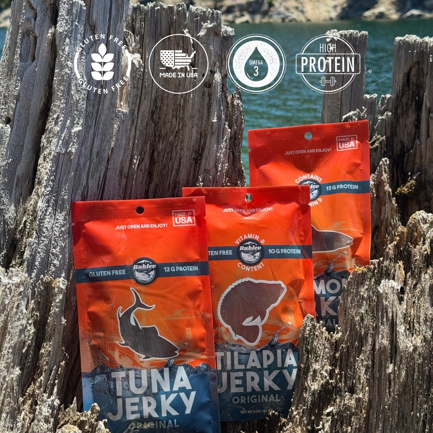 Rublev Fish Jerky - Wild-Caught Tuna, Original Flavor, Dried Fish Strips, Omega-3 Rich, High-Protein Snack, Keto Friendly, Gluten-Free, Low-Carb, Made in USA, 2oz