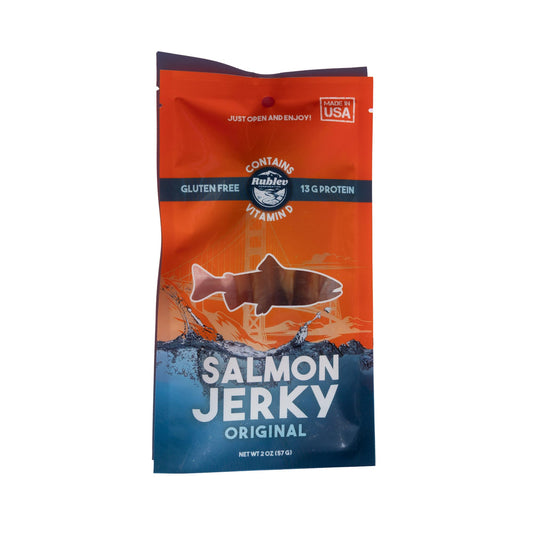 Rublev Fish Jerky - Wild-Caught Salmon, Dried Fish Strips, Omega-3 Rich, High-Protein Snack for Humans, Keto Friendly, Gluten-Free, Low-Carb, Made in USA, 2oz
