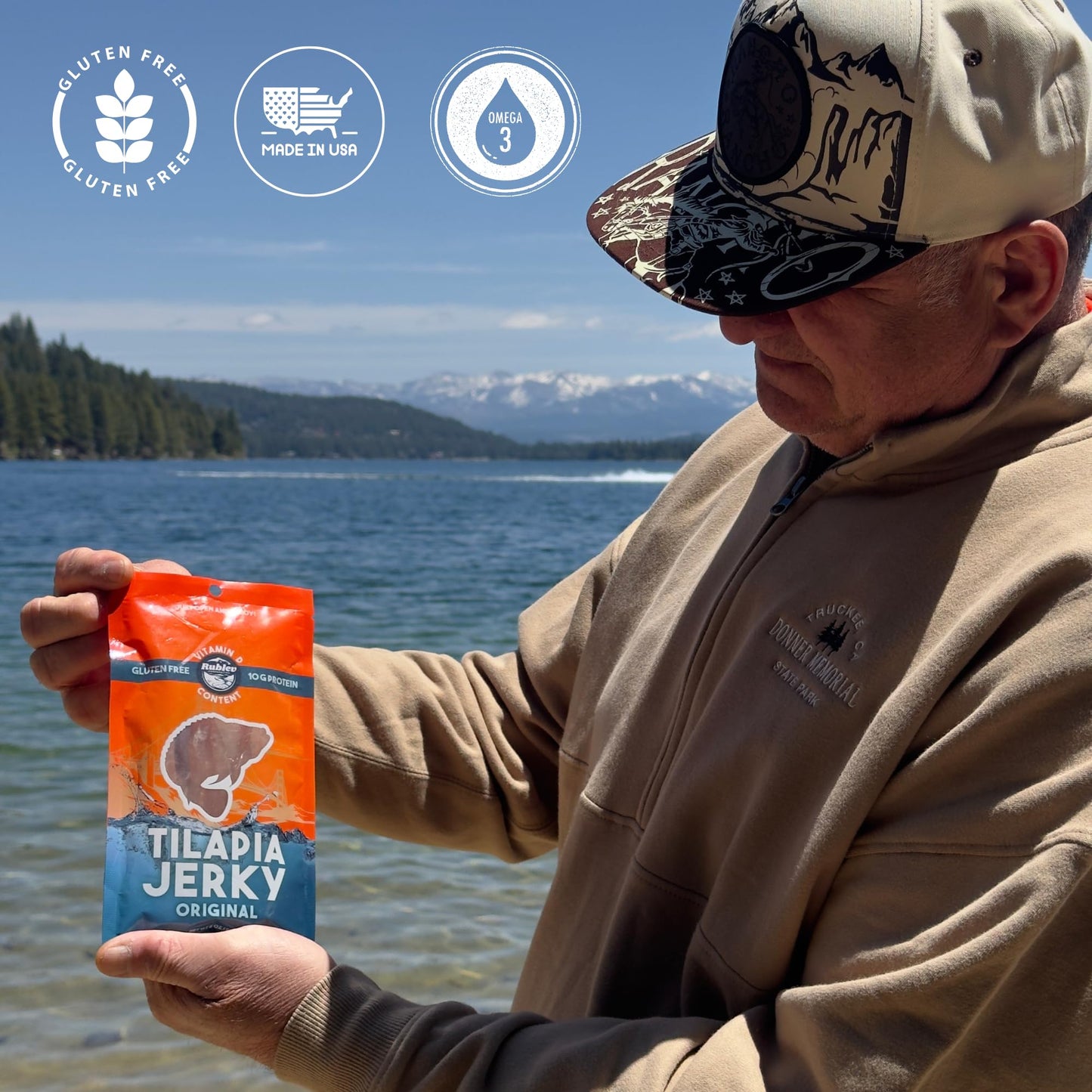 Rublev Fish Jerky - Tilapia, Original Flavor, Dried Fish Strips, Omega-3 Rich, High-Protein Snack for Humans, Keto Friendly, Gluten-Free, Low-Carb, Made in USA, 2oz